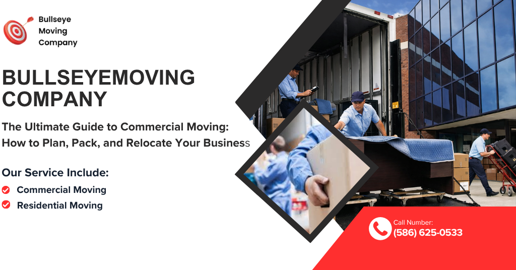 Bullseye Moving commercial moving team loading office furniture into truck during business relocation